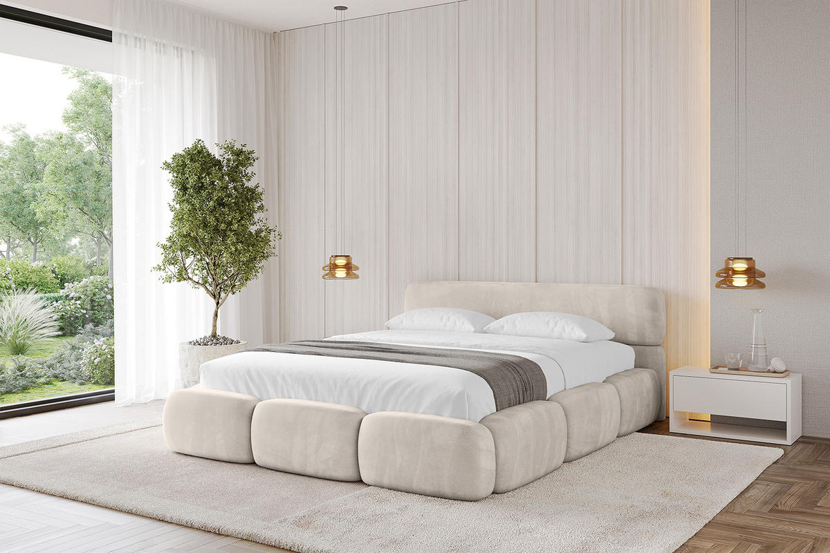 POLSTERBETT mit Bettkasten und Lattenrost, Boxbett ohne Matratze - ELVA-v1 200x200 Beige - Beige, Holzwerkstoff/Textil (200/200cm) - ALTDECOR