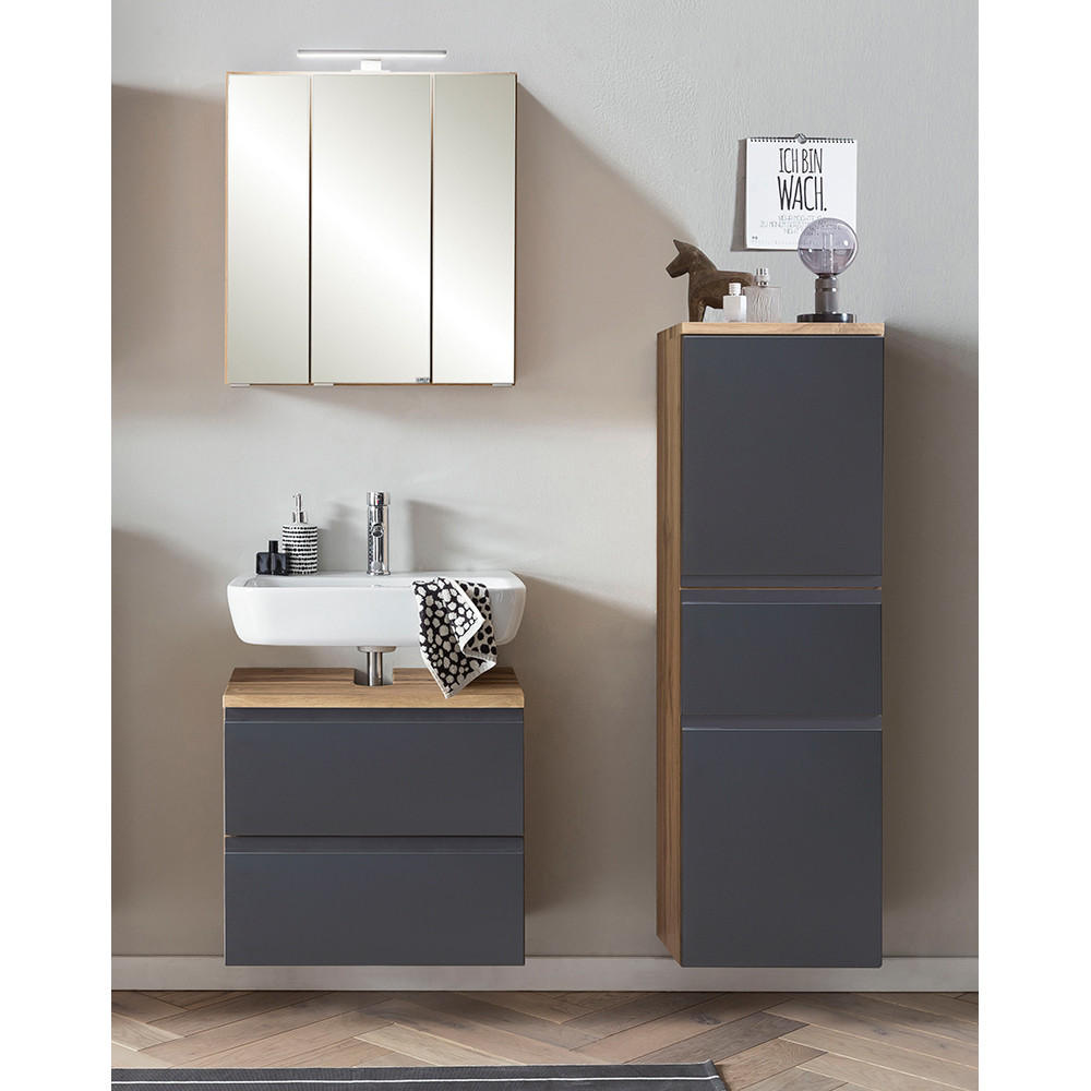 BADMÖBEL-SET 3-TLG. Vasto-03 - Grau, Holzwerkstoff (115/200/35cm) - Lomado