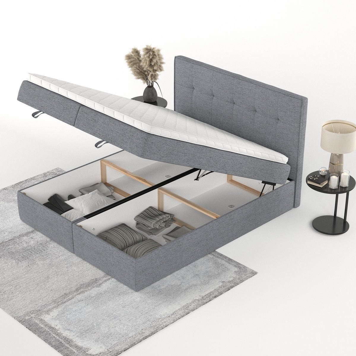BOXBETT Tivra 200/200 cm Grau im Neve Stoff - Schwarz/Grau, Holz/Holzwerkstoff (200/200cm) - AltaBeds