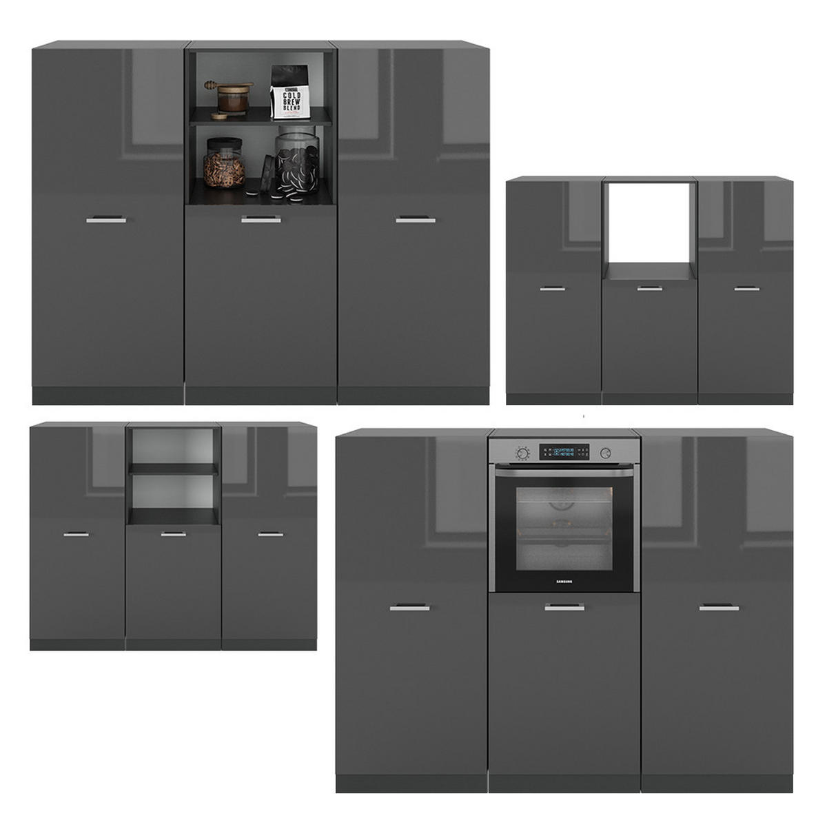 KÜCHENBLOCK R-Line Anthrazit Hochglanz/Anthrazit 180 cm ohne Arbeitsplatte - Schwarz Hochglanz/Anthrazit, Holzwerkstoff (180/81.6/46cm) - Vicco