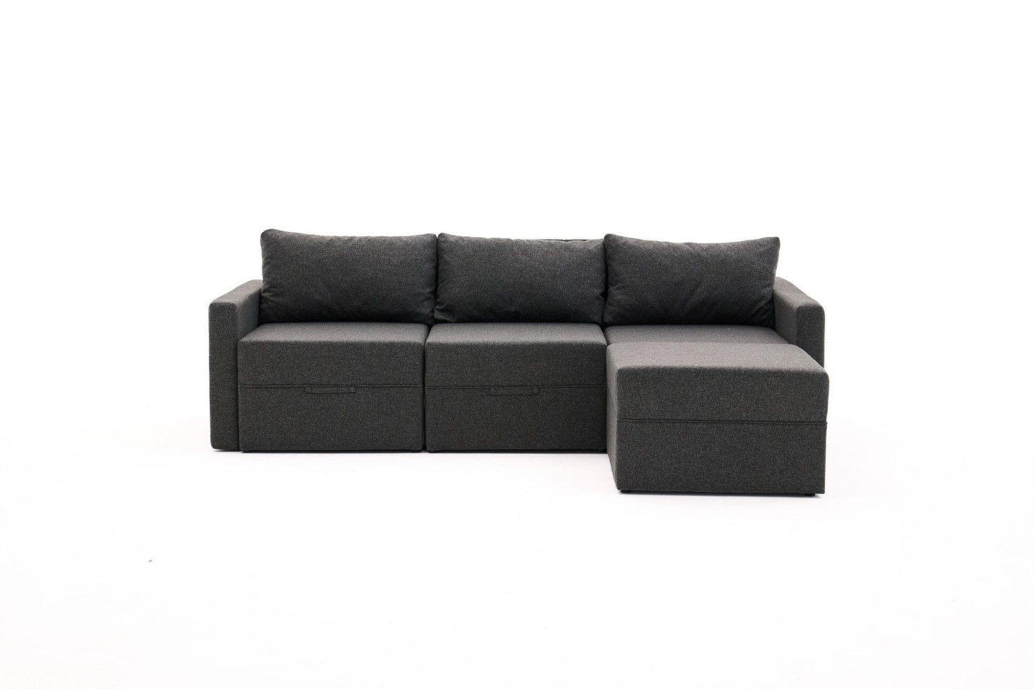 ECKSCHLAFSOFA mit Hocker - Anthrazit/Schwarz, Kunststoff/Textil (230/180cm) - myHomelando