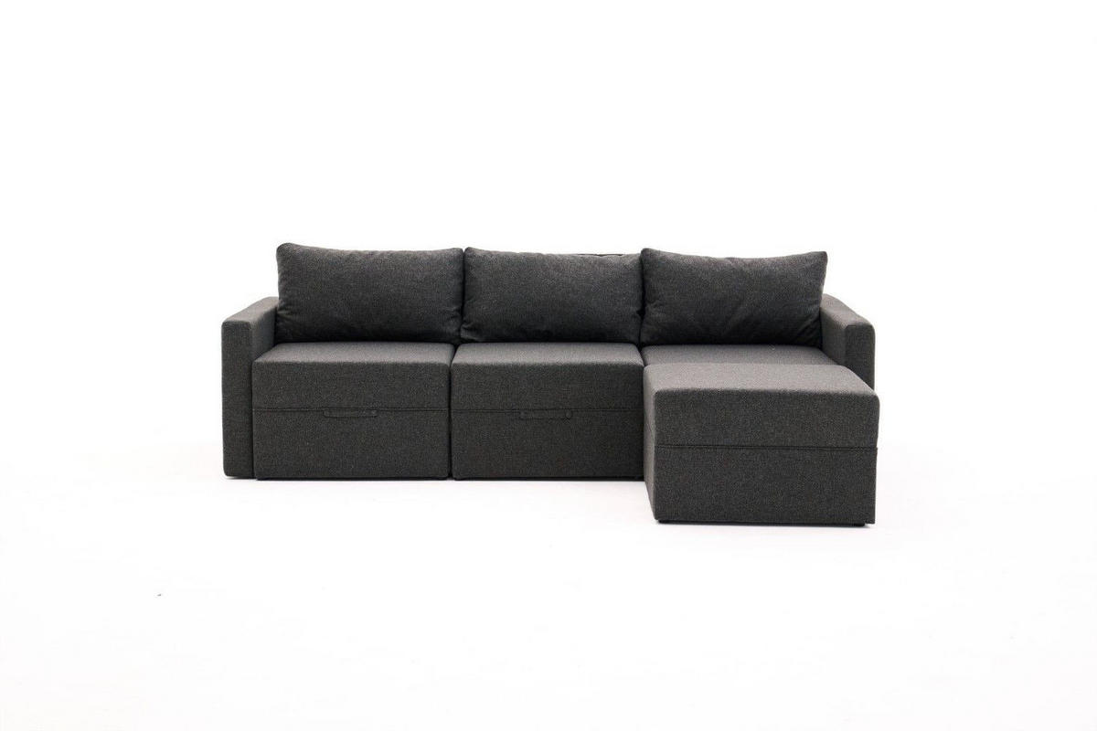 ECKSCHLAFSOFA mit Hocker - Anthrazit/Schwarz, Kunststoff/Textil (230/180cm) - myHomelando