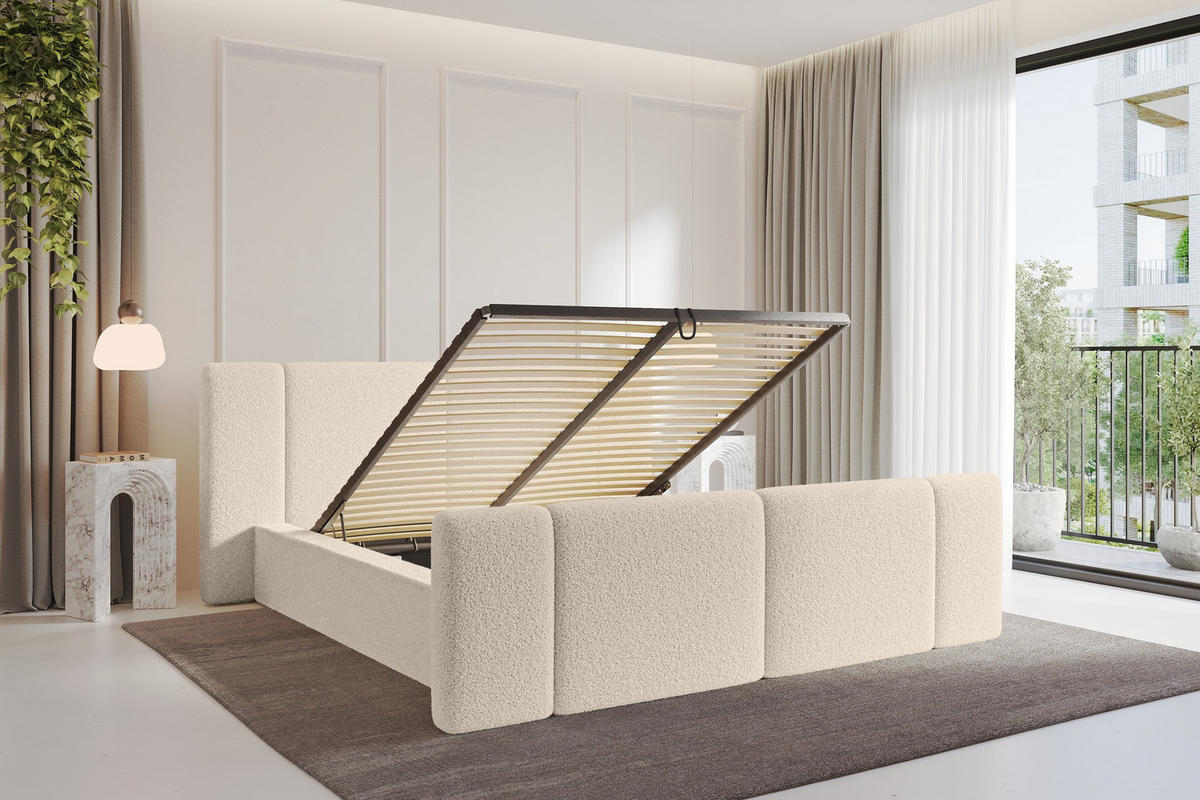 POLSTERBETT mit Bettkasten, Fußteil und Lattenrost, Bett mit Matratze H3/H4 - RIVO-Z 140x200 Dunkelbeige - Cappuccino, Holzwerkstoff/Textil (140/200cm) - ALTDECOR