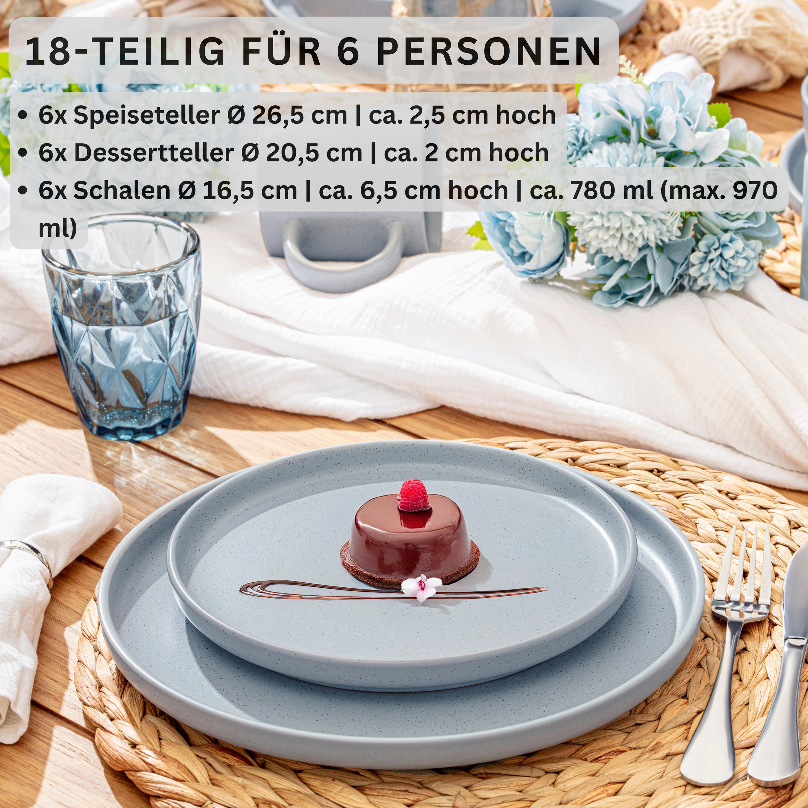 TAFELSERVICE LEEDS STERLING - 18 teilig aus Steingut - Hellgrau, Stein (26.5/6.4/26.5cm) - Sänger