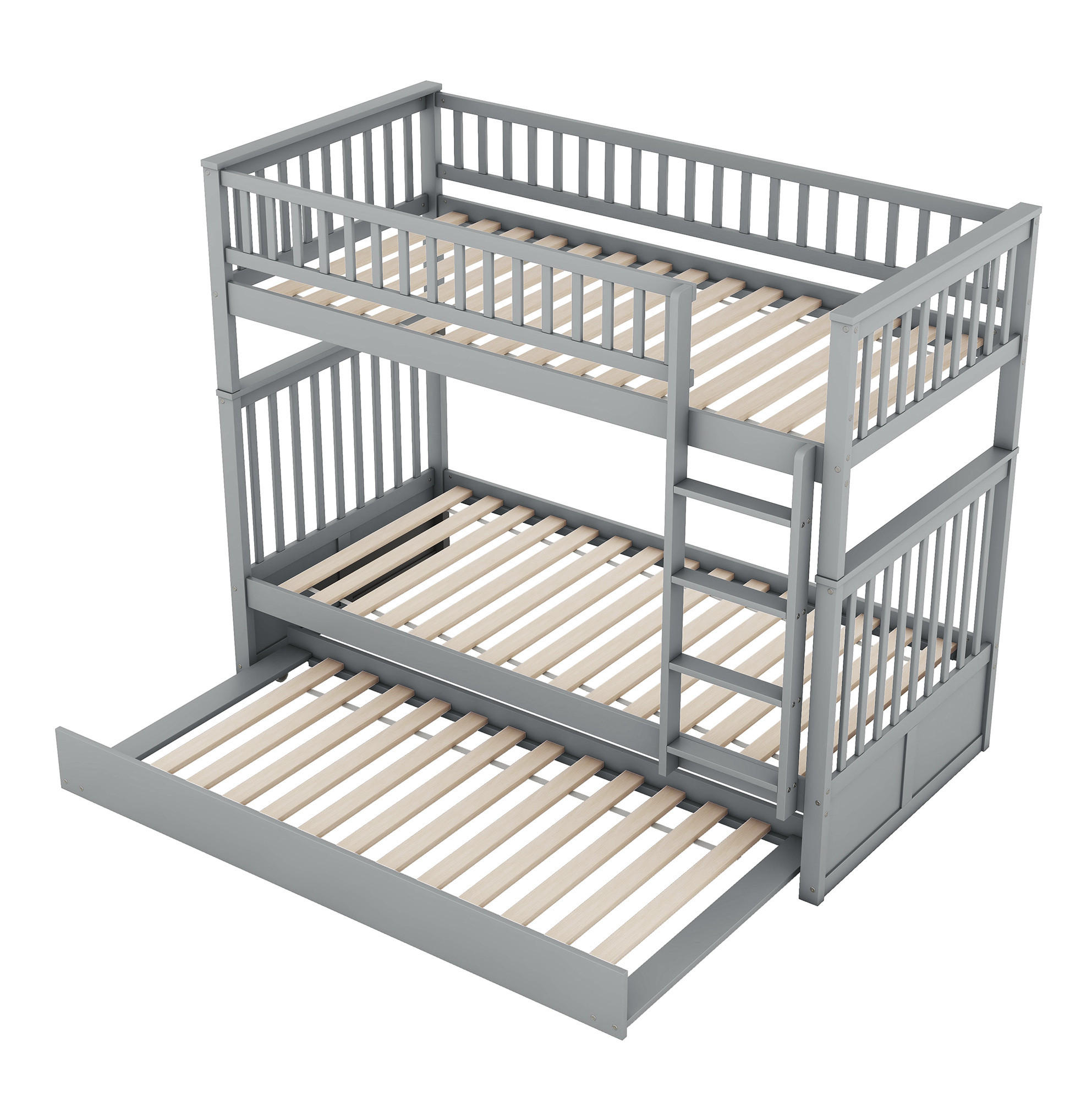 ETAGENBETT aus Kiefernholz und MDF 90x200 cm Grau mit Ausziehbett, abnehmbarer Konstruktion und Treppe - Grau, Holzwerkstoff (90/200cm) - Modfu