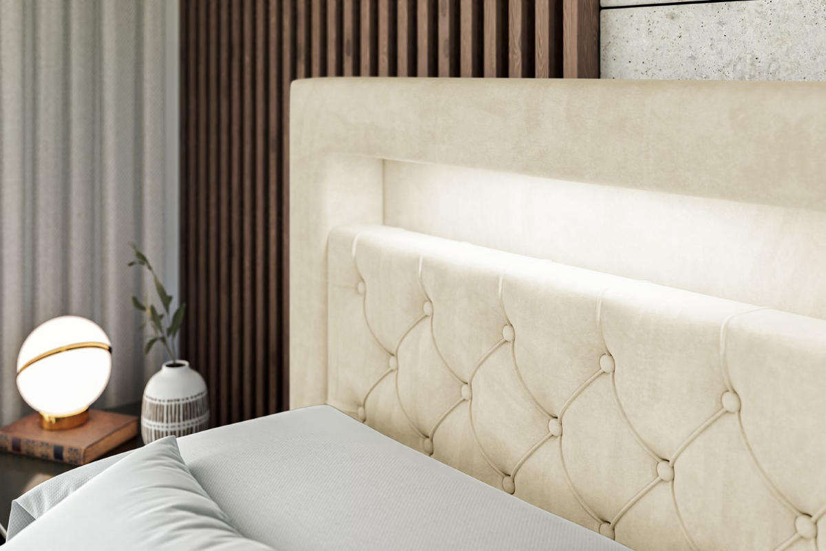 BOXBETT LED mit H4-Matratze und Lattenrost - NOEL GOLD - 120x200 Beige - Beige, Holzwerkstoff (120/200cm) - ALTDECOR