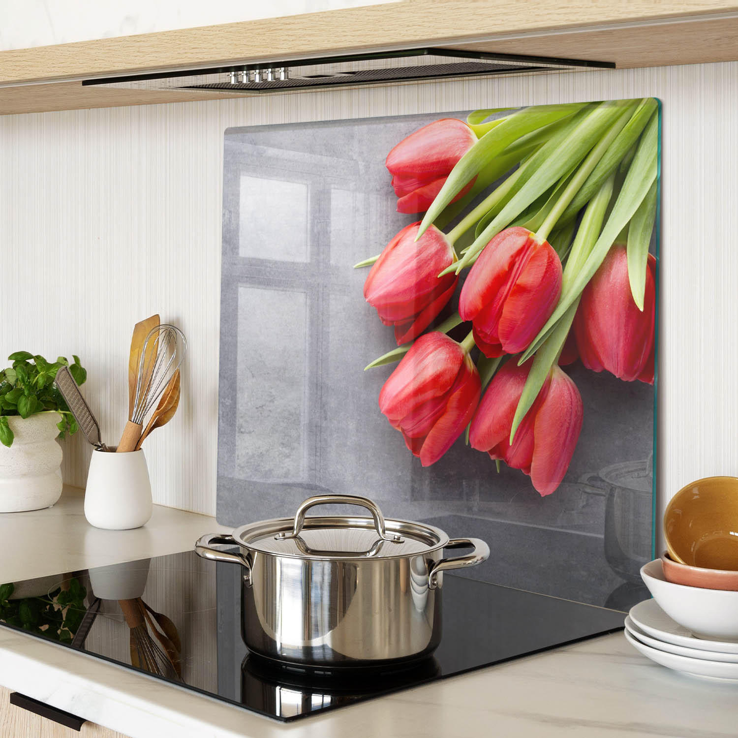GLASPLATTE 60x52 cm Rote Tulpen - Rot, Glas (60/0.4/52cm) - TULUP