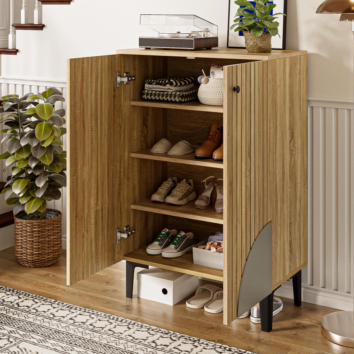 SCHUHSCHRANK Holz Türen Stauraum - Naturfarben, Holz (60/94/32cm) - Fortuna Lai
