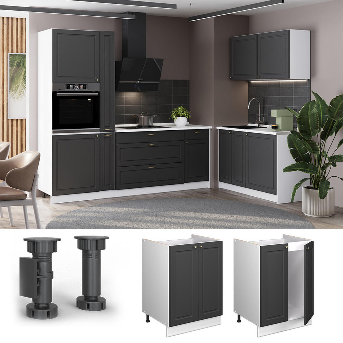 SPÜLENUNTERSCHRANK Fame-Line, Anthrazit-Gold Landhaus/Weiß, 60 cm - Anthrazit/Weiß, Holzwerkstoff (60/82/60cm) - Vicco