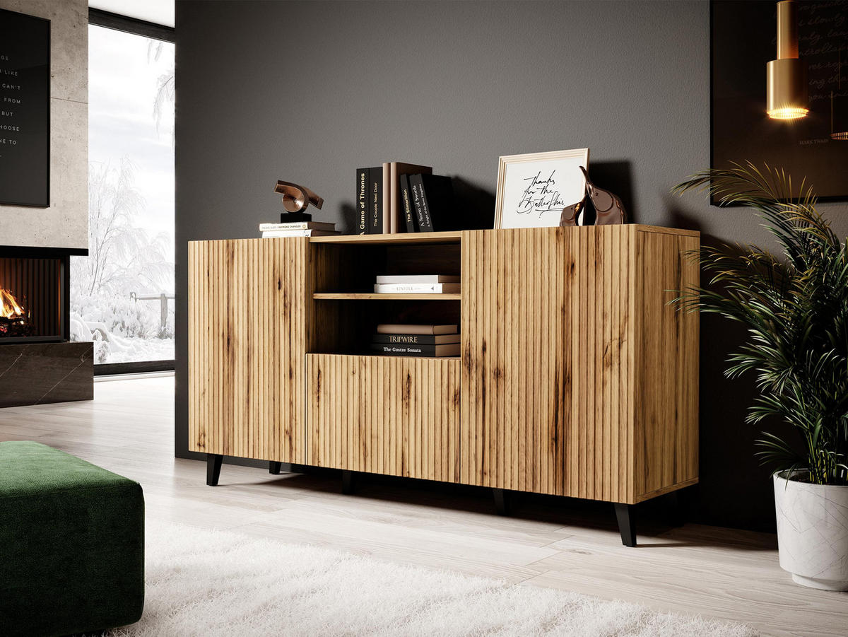 KOMMODE Vamos 150 - Schwarz/Braun, Holzwerkstoff/Kunststoff (151/83/42cm) - MIRJAN24