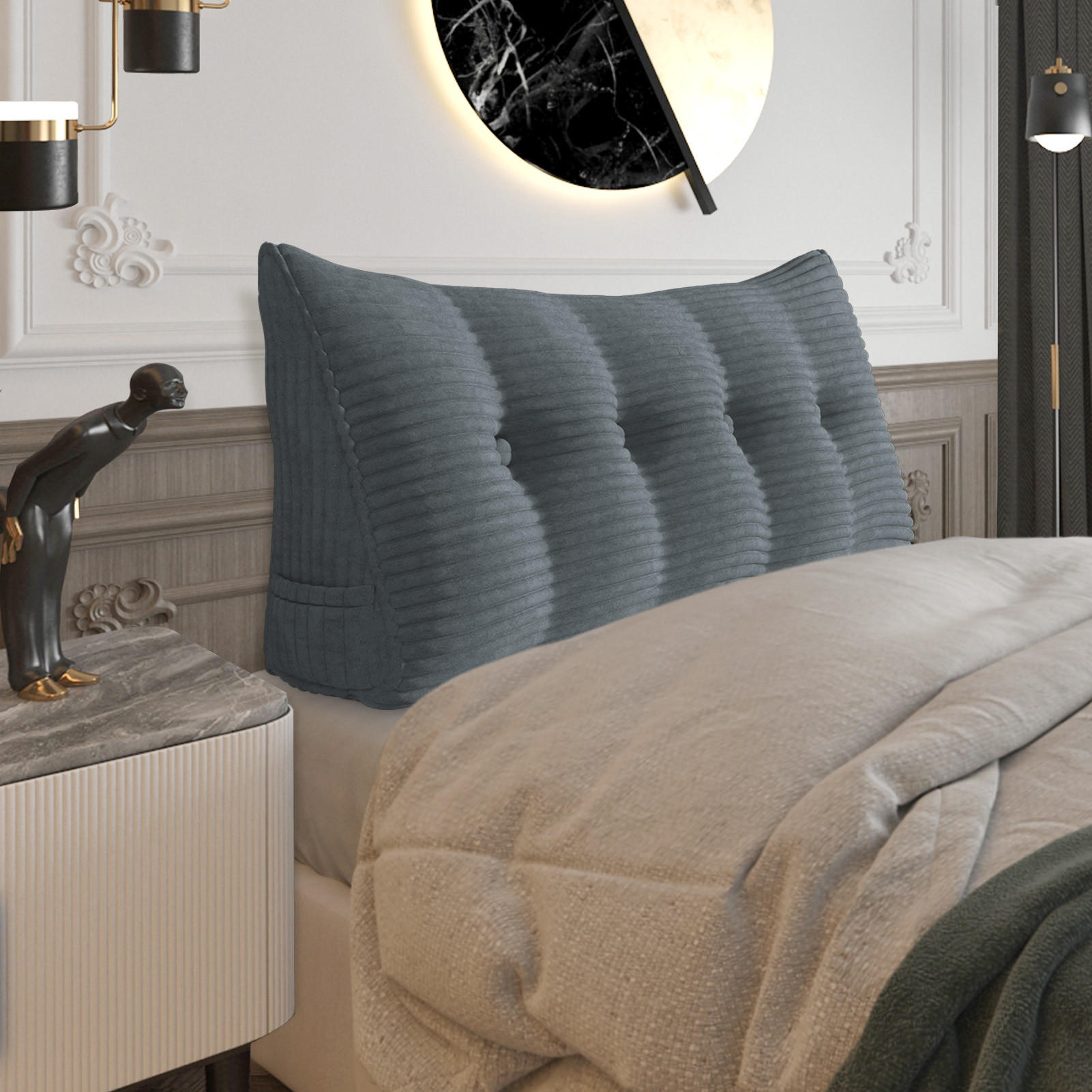 RÜCKENKISSEN für Bett Kord Grau 120 cm - Grau, Textil (50/120cm) - Vercart
