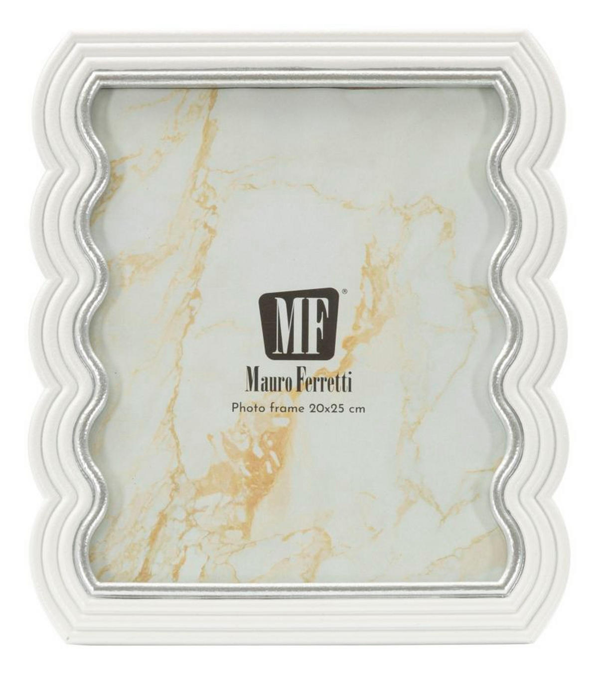 BILDERRAHMEN Curty, Fotoformat 20 x 25 cm, weiß und silberfarben, Polyresin und Glas, Rahmen 25,2 x 1,7 x 30,3 cm - Silberfarben/Weiß, Glas/Kunststoff (25.2/30.3/1.7cm) - Mauro Ferretti
