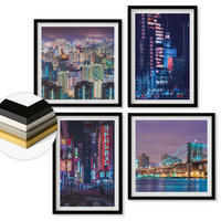 WANDBILDER 4er-Set - 50x50 cm & 40x60 cm Schwarzer Rahmen - Nachtstädte mit Neonlichtern - Schwarz, Kunststoff (50/50cm) - ArtPrintCave