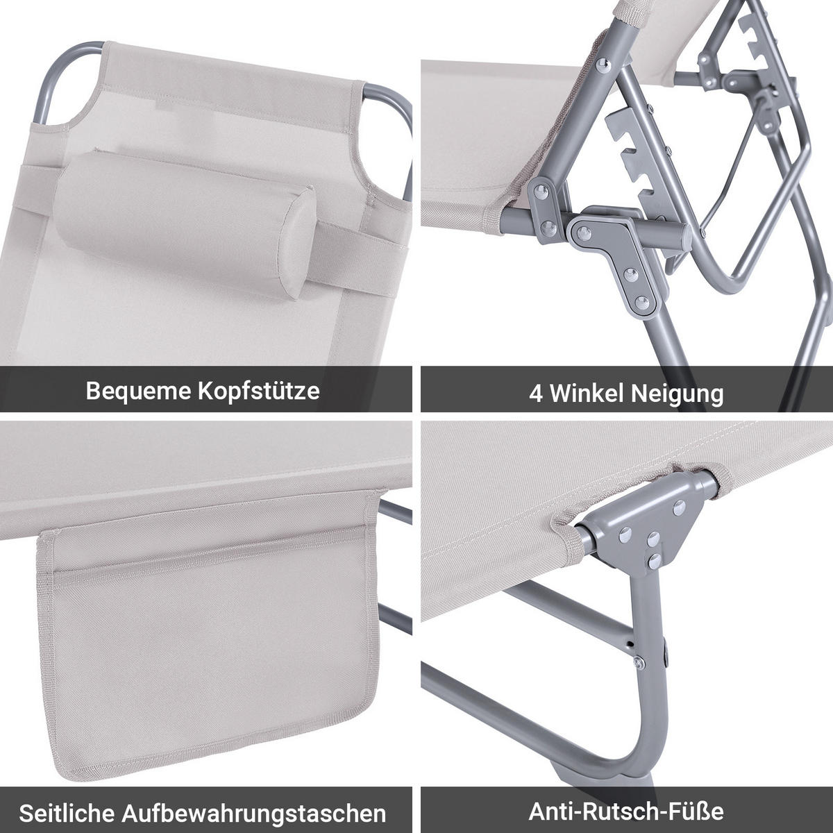 SONNENLIEGE 2er Set Beige - Beige, Textil/Metall (195/58/63cm) - SoBuy