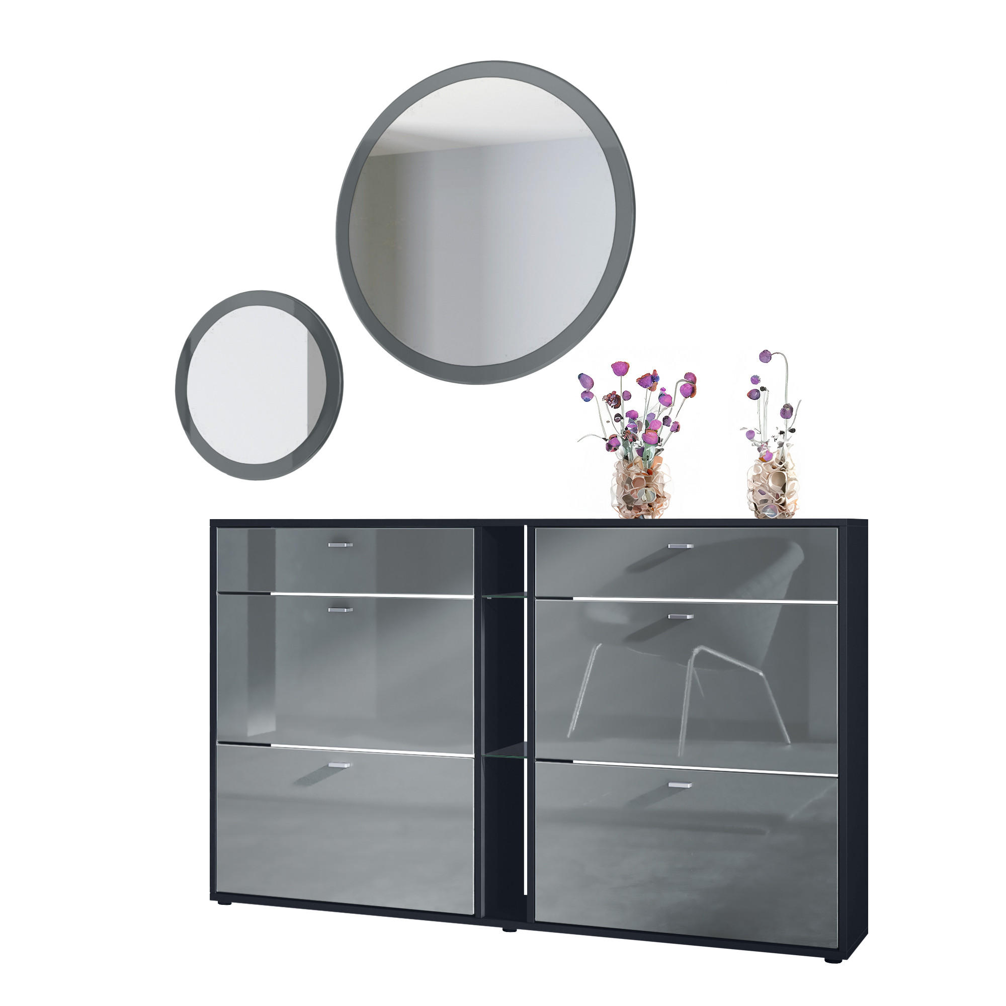 GARDEROBE Florence Grau Hochglanz - Grau, Holzwerkstoff (155.5/200/28cm) - Vladon