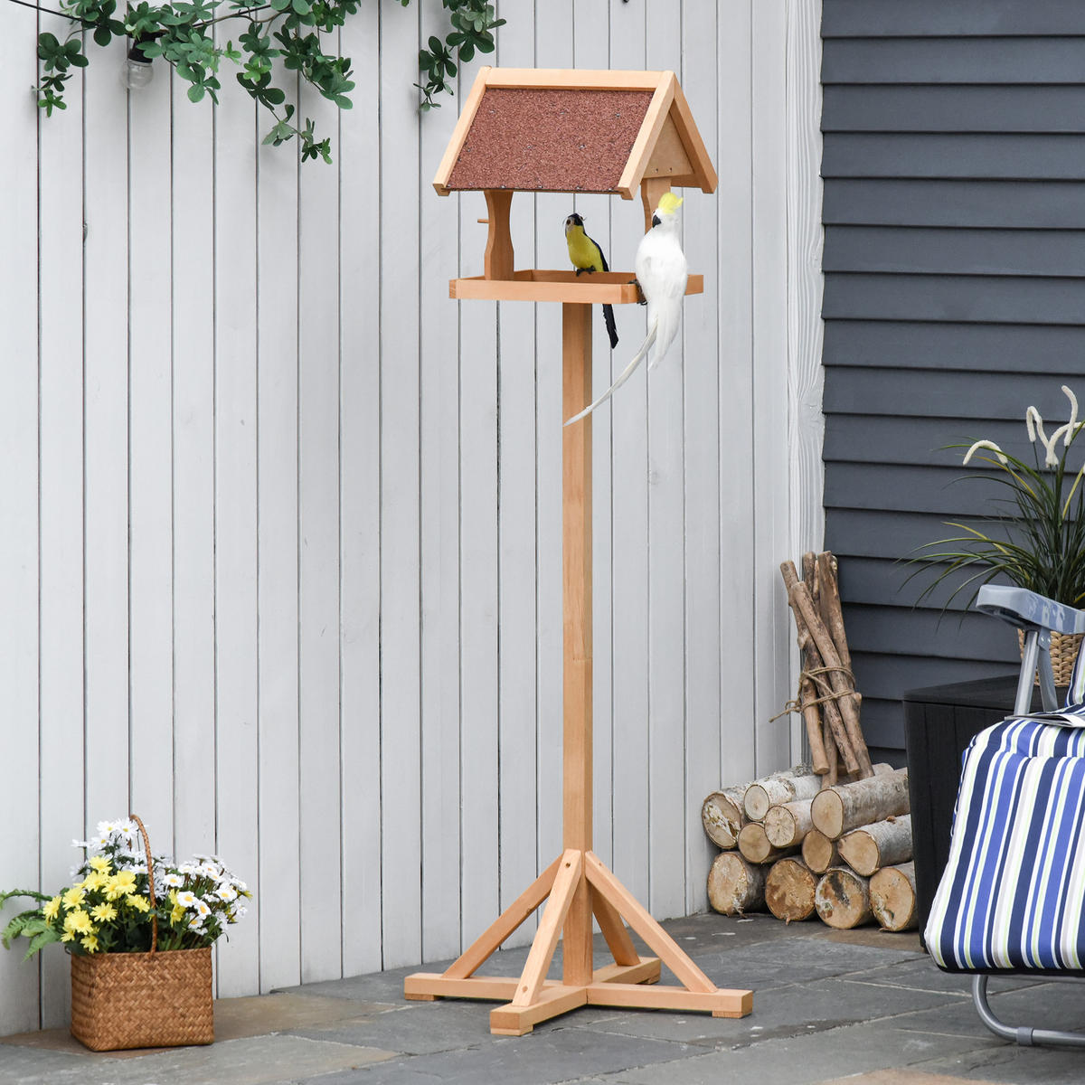 VOGELFUTTERSTATION DE-17844 wetterfestes Dach & massives Holz Natur - Naturfarben, Holz (55/144/55cm) - ComfortXL
