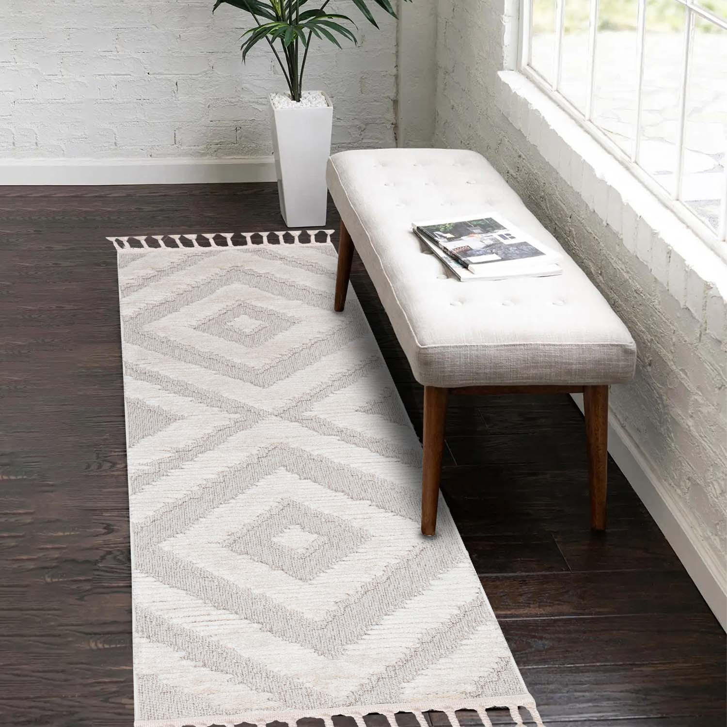 KURZFLOR-TEPPICH Valencia 813 Creme/ Graublau 80x300 cm - Creme, Textil (80/300cm) - carpet city