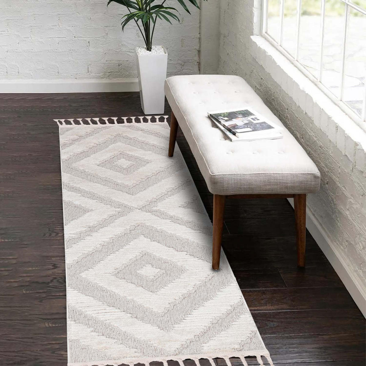 KURZFLOR-TEPPICH Valencia 813 Creme/ Graublau 80x300 cm - Creme, Textil (80/300cm) - carpet city