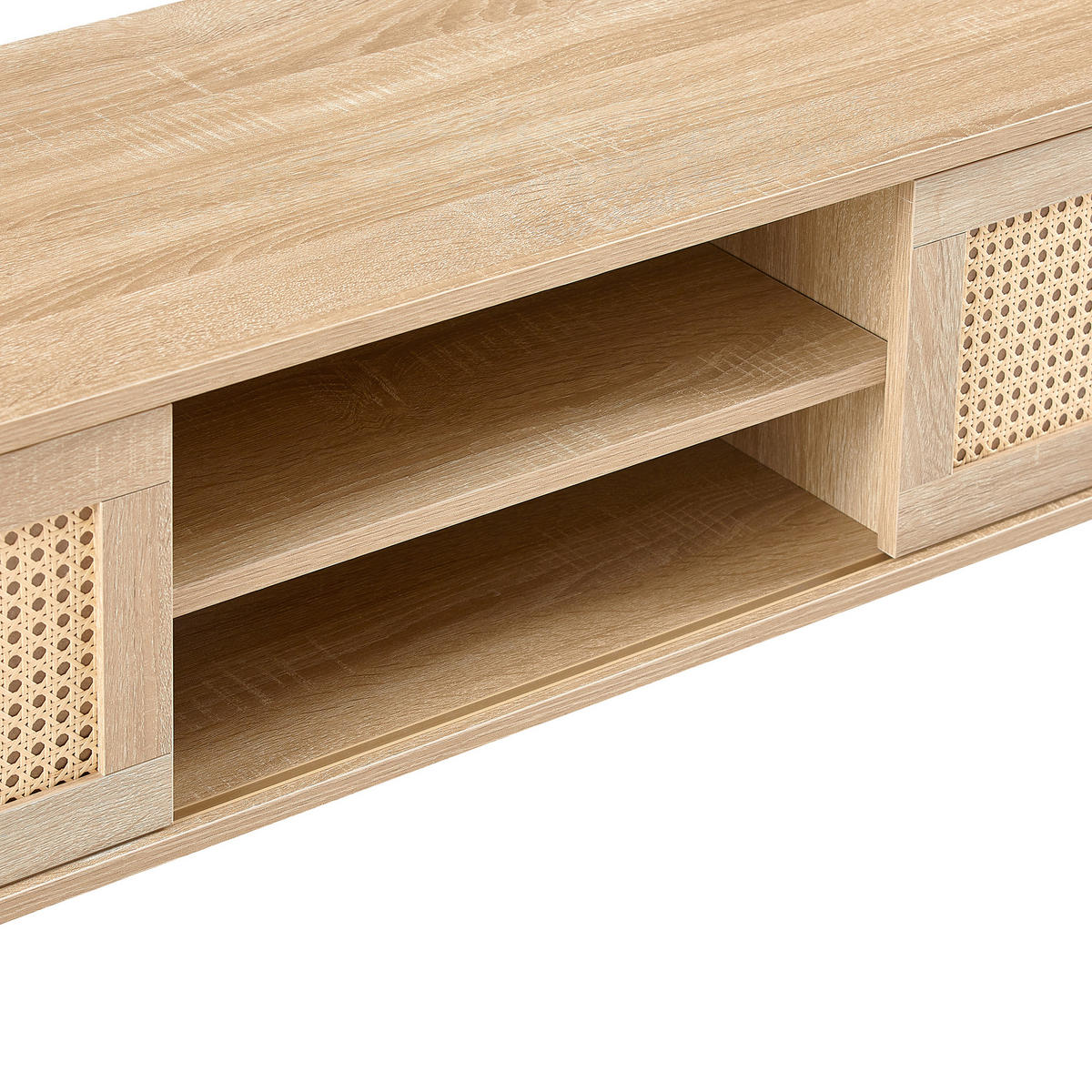 LOWBOARD Naturfarben 140/45/40 cm, Rattan-Optik, Schiebetüren, Massivholzbeine - Naturfarben, Holzwerkstoff (140/40/45cm) - PANGIVO