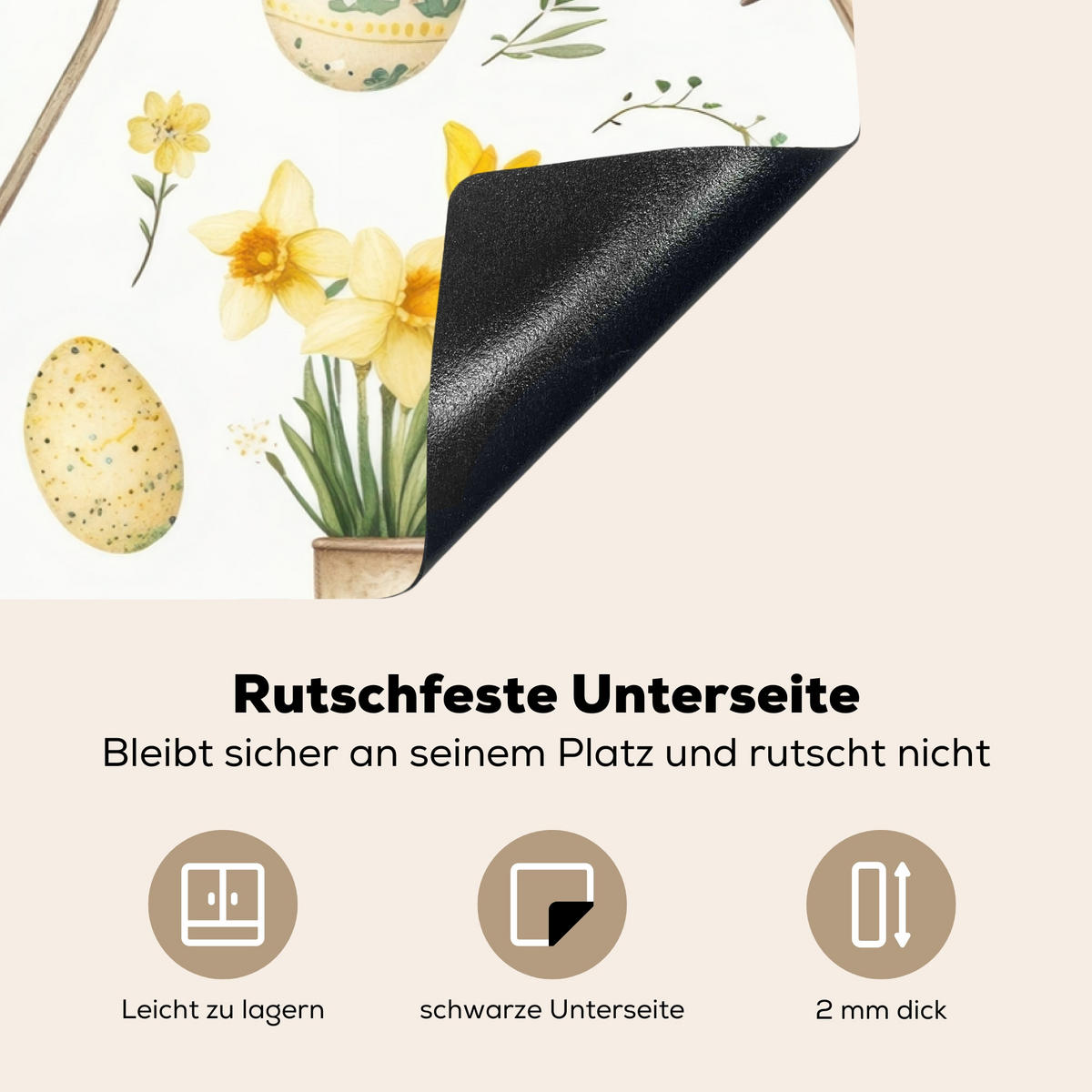 HERDABDECKPLATTE Gießkanne - Blumen - Eier Ceranfeldabdeckung 80x52 cm - Weiß, Kunststoff (80/52/0.2cm) - MuchoWow