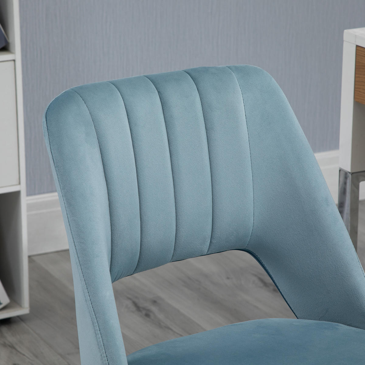 BÜROSTUHL Drehstuhl Jakobsmuschel-Form verstellbar Samtartiges Polyester Blau - Blau, Kunststoff (60/91/49cm) - Vinsetto