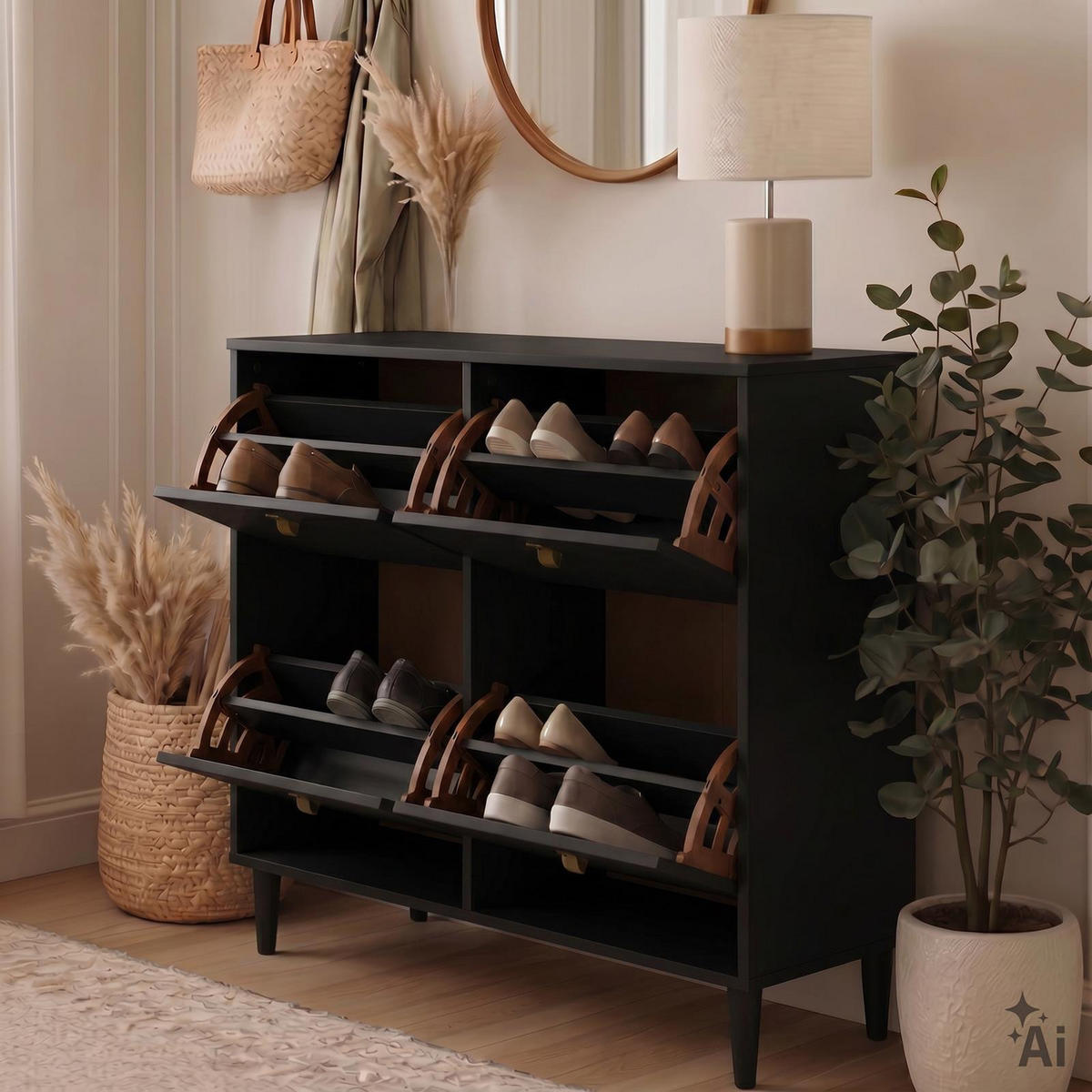 SCHUHKIPPER MIKKA schwarz - Schwarz, Holz (107/92/25cm) - IDIMEX