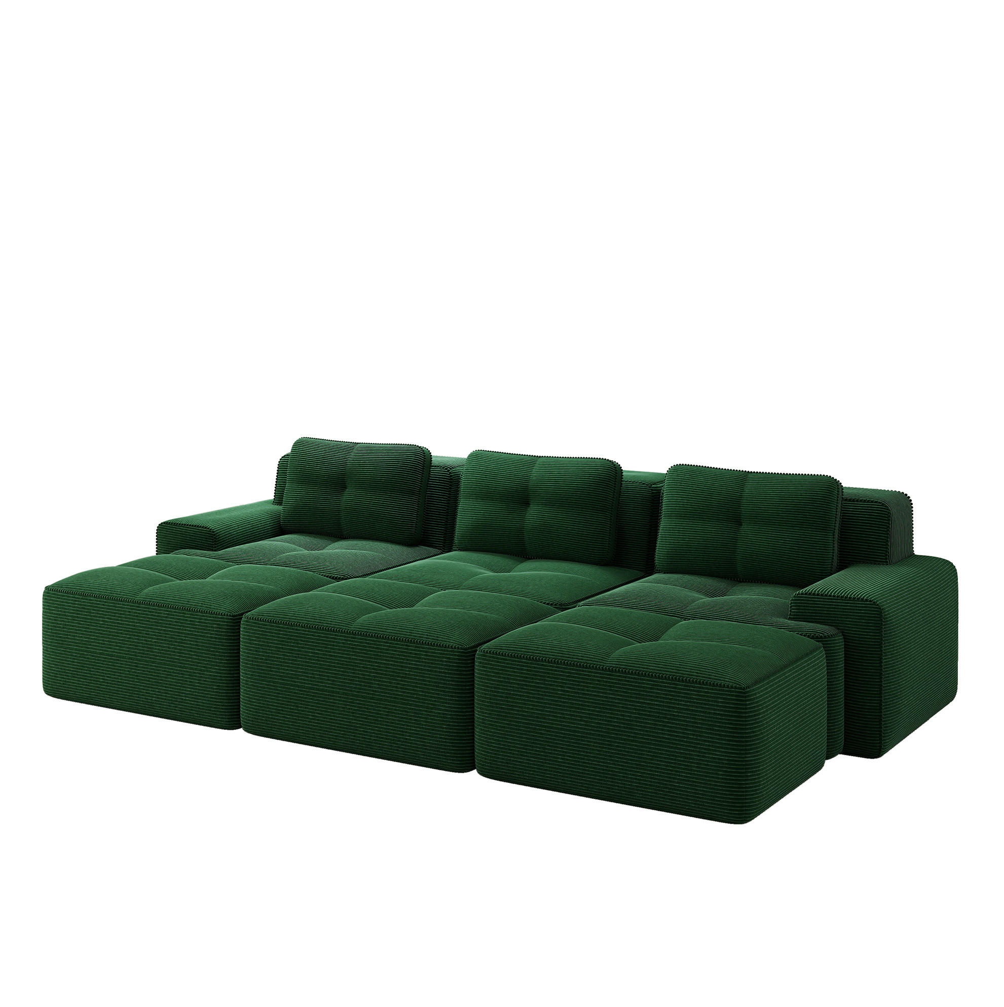 SOFA 293/177/69 cm in Grün aus Cord mit Schlaffunktion - Grün, Textil (177/69/293cm) - Flora Grace