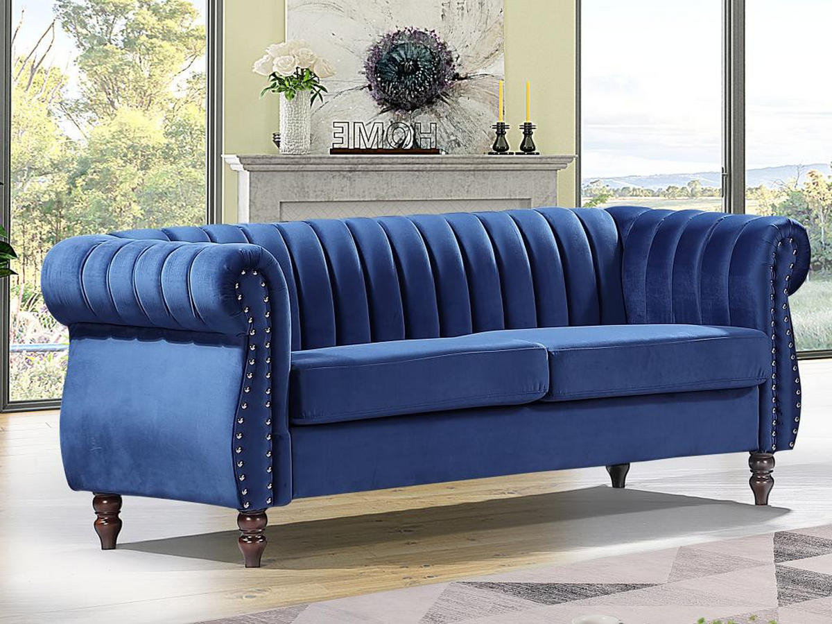 CHESTERFIELD-SOFA - 3-Sitzer - Samt - Königsblau - TRUMBO - Blau, Textil (78/77/195cm) - Vente-Unique