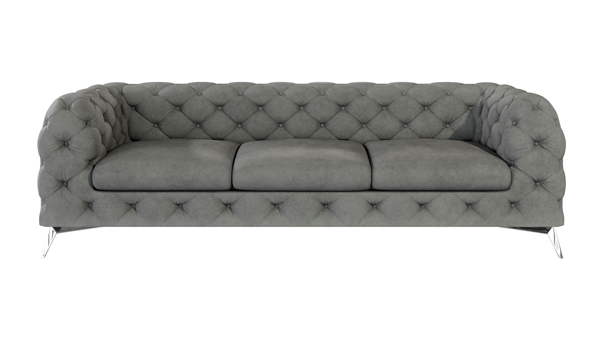 CHESTERFIELD-SOFA 3-Sitzer Laura Grau Samt - Silberfarben/Grau, Holz/Textil (243/75/100cm) - S-Style Möbel