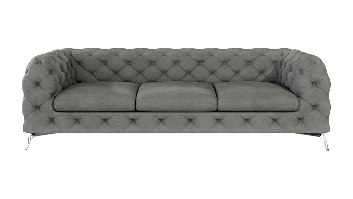 CHESTERFIELD-SOFA 3-Sitzer Laura Grau Samt - Silberfarben/Grau, Holz/Textil (243/75/100cm) - S-Style Möbel
