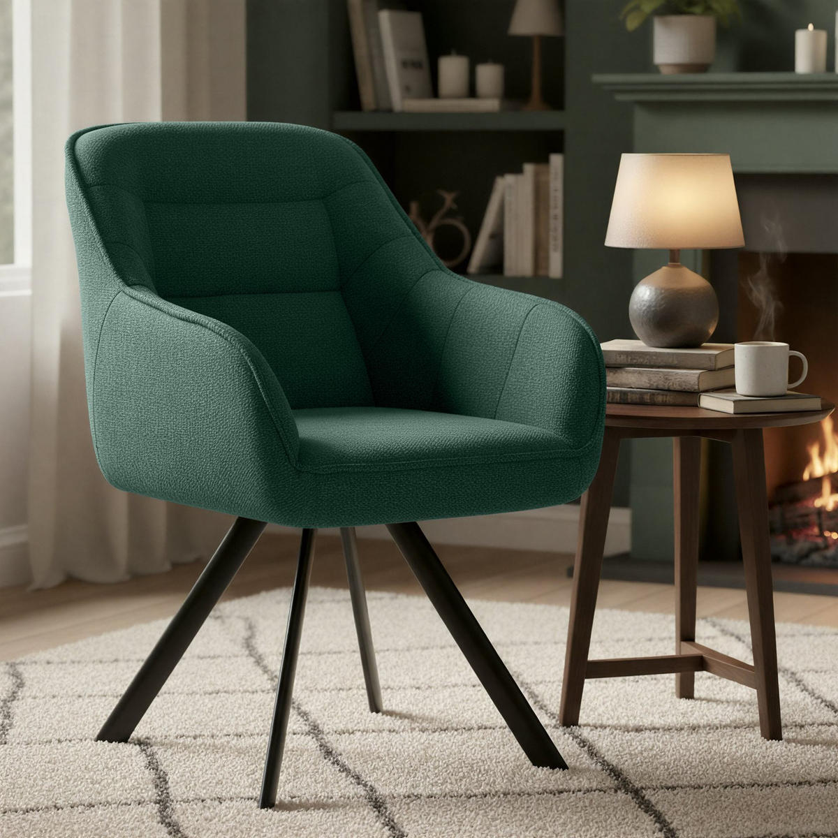 ESSZIMMERSTUHL Stoff Grün - Schwarz/Grün, Textil/Metall (57/89/64cm) - CLP