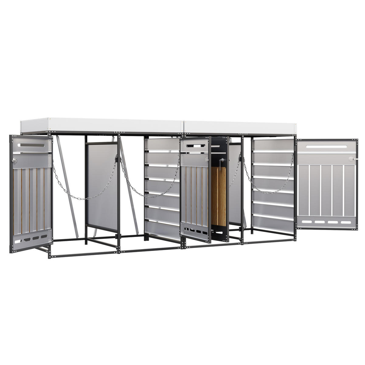 MÜLLTONNENBOX 4er Pflanzdach Holzoptik abschließbar Belüftung - Schwarz, Metall (79/120/262cm) - FLIEKS