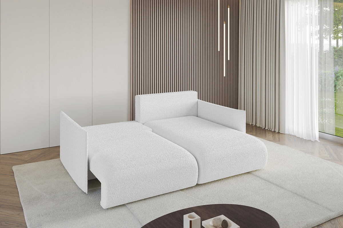 ECKSOFA Ottomane rechts ONESK-L 216x177x72 Weiß Bouclé - Weiß, Holzwerkstoff/Kunststoff (177/216cm) - ALTDECOR