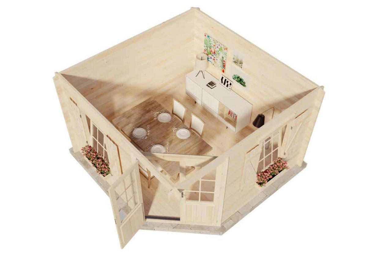 GARTENHAUS Holz Monica Royal - Pinienfarben, Holz (368/275/368cm) - Alpholz
