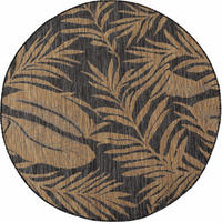 TEPPICH Flachgewebe, Outdoor, Fußbodenheizung-geeignet, mit Blattmotiv, VIGOLENO in Schwarz-Beige, Ø 160 cm - Schwarz, Textil (160/160cm) - KADIMA DESIGN