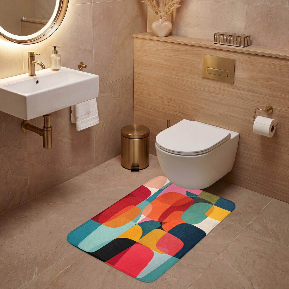 WC PŘEDLOŽKA Tvary - barevné - abstraktní - letadla 60x90 cm - různobarevná, textil/plast (60/1cm) - OnlyWow