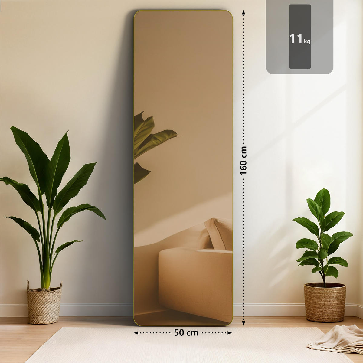 STANDSPIEGEL Murcia Glas Gold glanz Ganzkörperspiegel - Goldfarben, Glas (50/160/3cm) - DELUKE