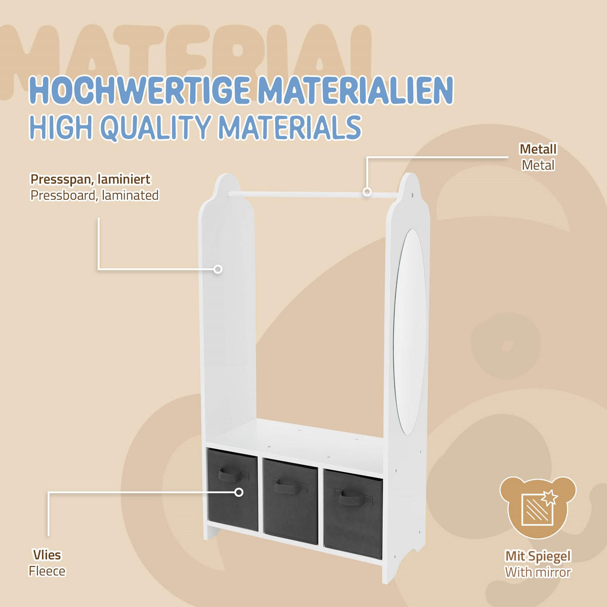 KINDERGARDEROBE - Weiß, Holzwerkstoff (30/115/63cm) - Joyz