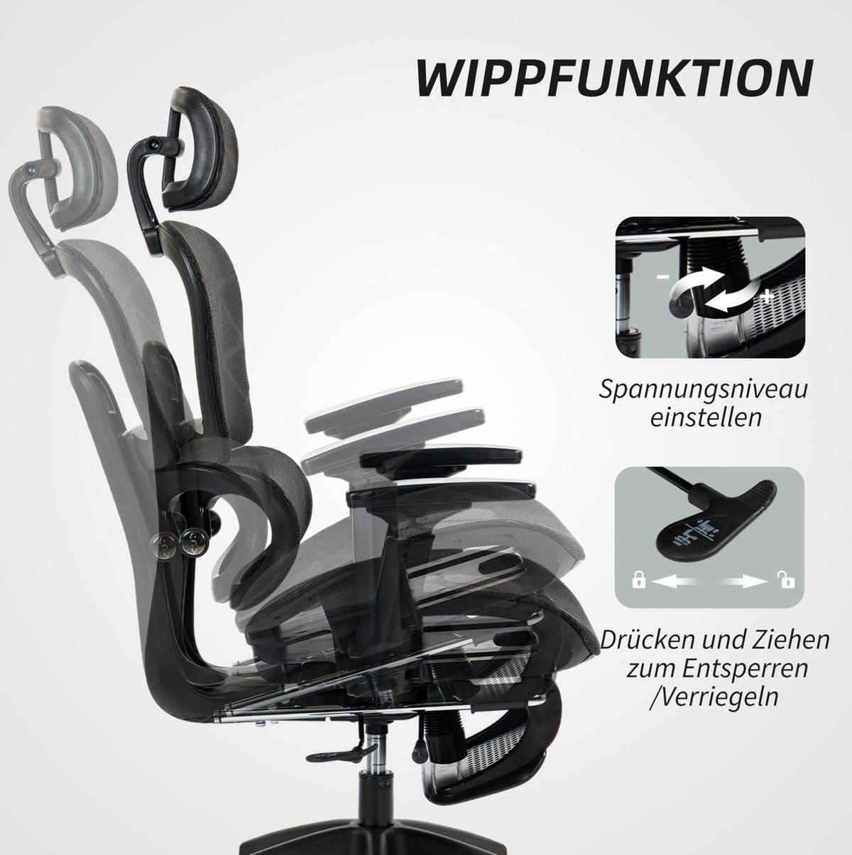 BÜROSTUHL in Schwarz 64x66x122 cm mit Liegefunktion, Fußstütze und verstellbarer Lendenstütze - Schwarz, Textil (66/122/64cm) - IVMEU