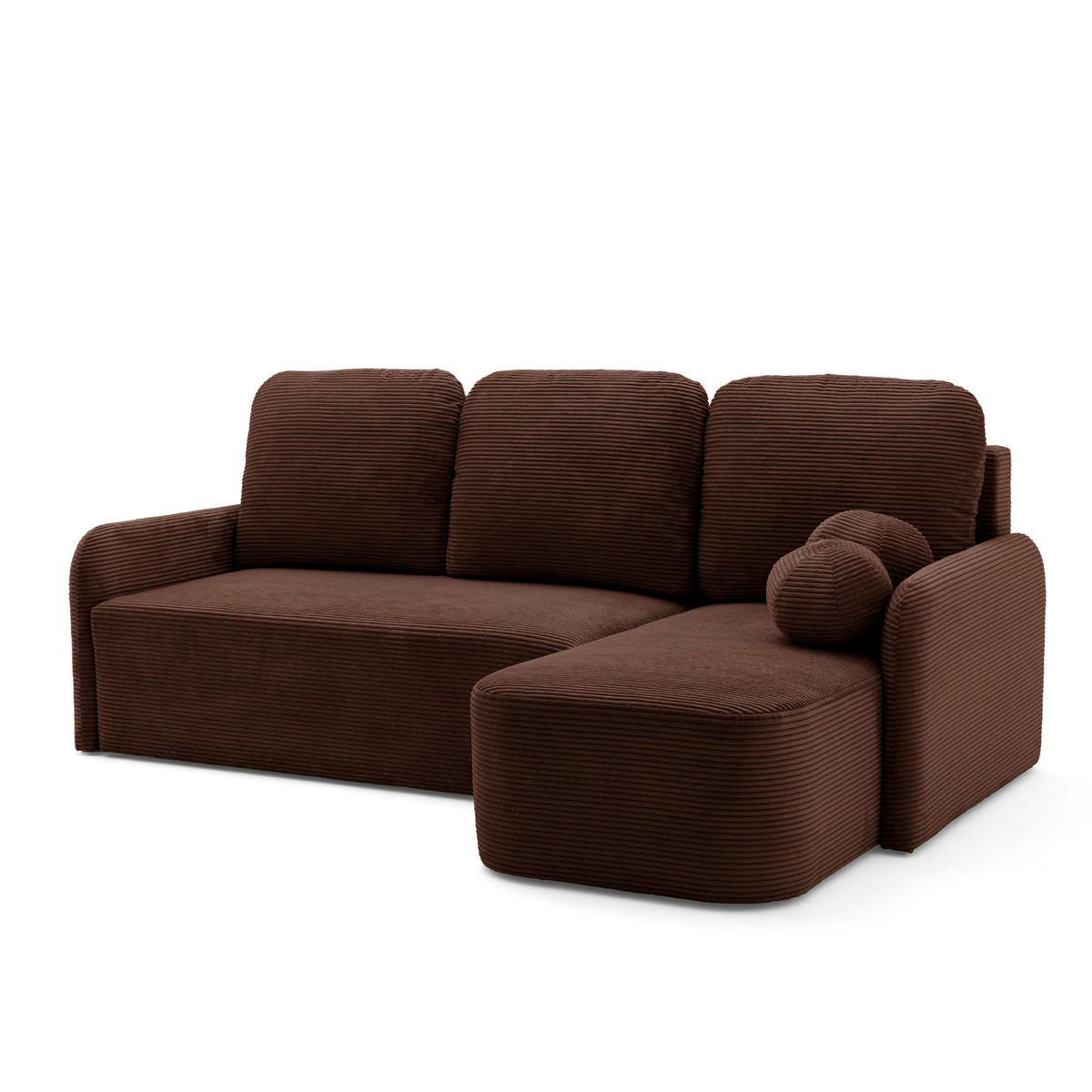 ECKSOFA CASPER L Rechts mit Schlaffunktion 132x198 Cord Dunkelbraun - Dunkelbraun/Schwarz, Holz/Kunststoff (145/217cm) - NACANAPA