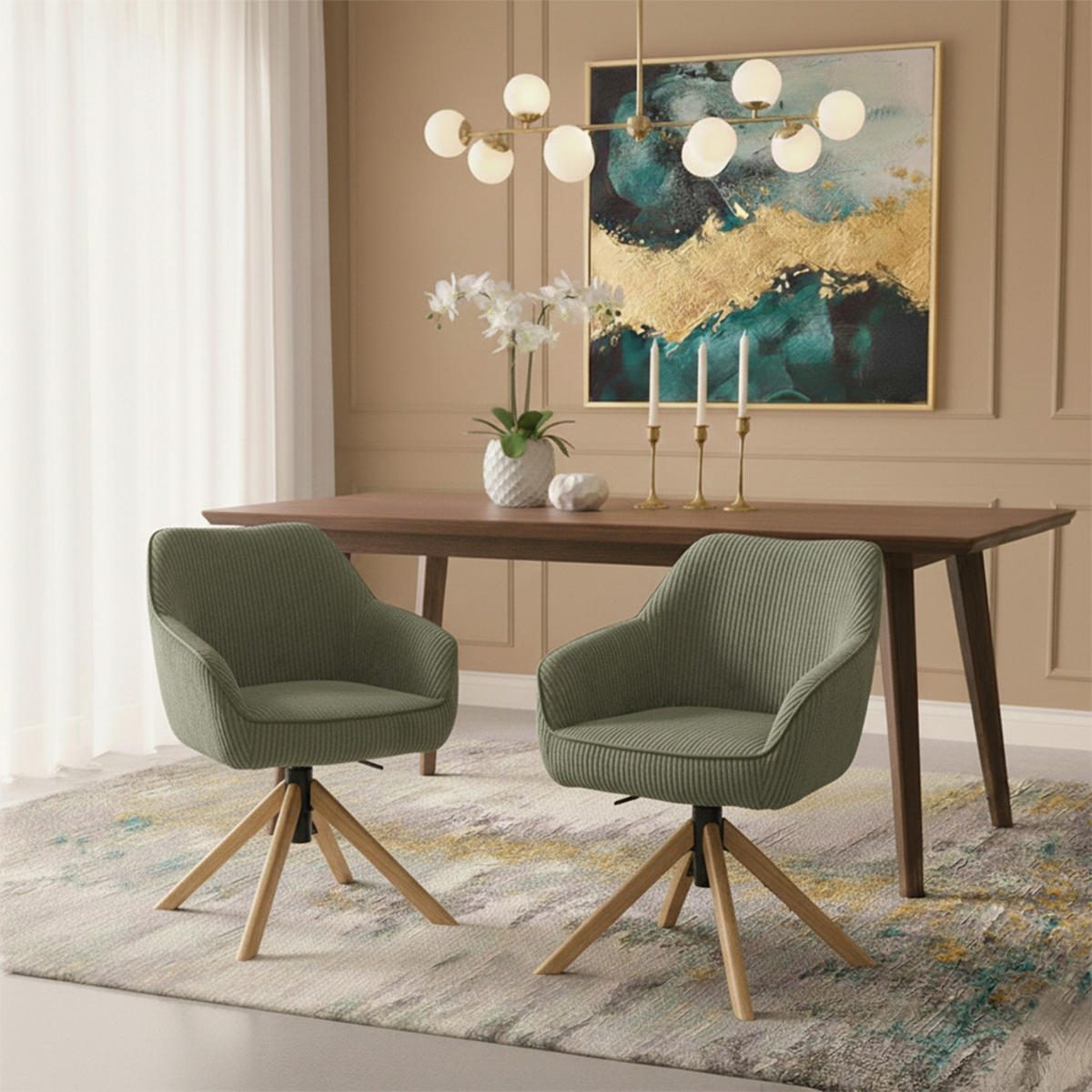 BÜROSTUHL Mika-Olea - Honigeiche/Grün, Eichenholz/Holz (60/83/61cm) - DUBI Möbel