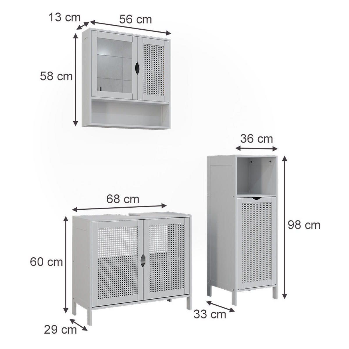 BADMÖBEL-SET Liora, Weiß, 3 Teile - Weiß, Holzwerkstoff (68/60/29cm) - Vicco