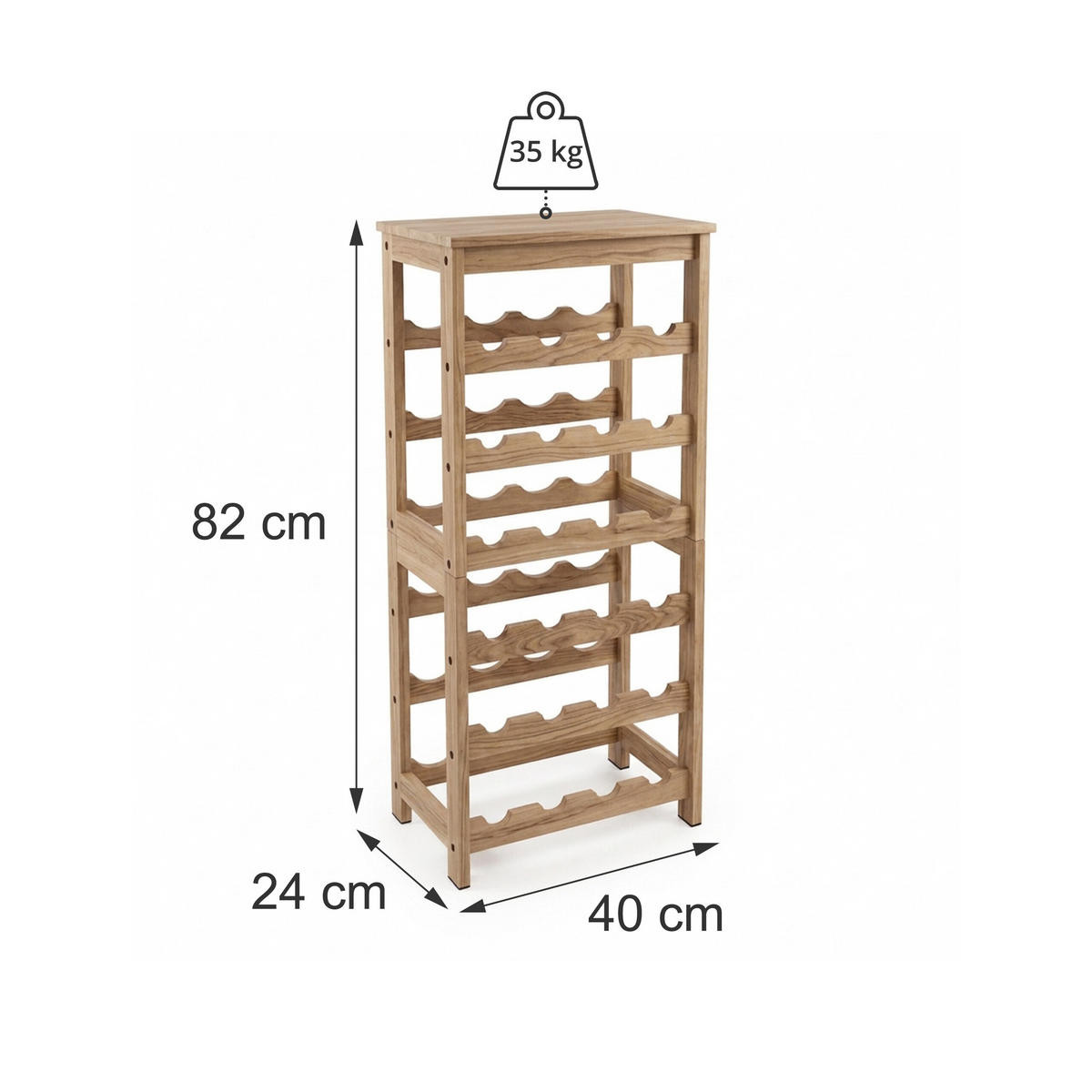 RASTEL Natural lemn de nuc 24 sticle - maro deschis, lemn (40/82/24cm) - Relaxdays