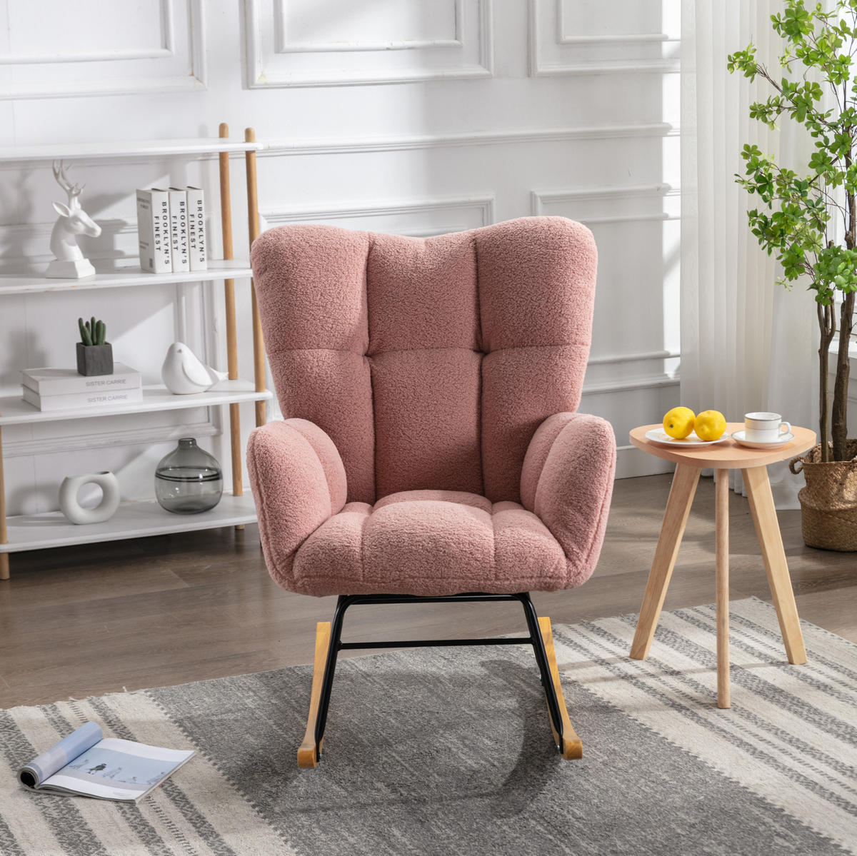 SCHAUKELSTUHL 70/80/95 cm mit Teddybezug und hoher Rückenlehne in Rosa - Rosa, Textil (70/95/80cm) - BEAOK