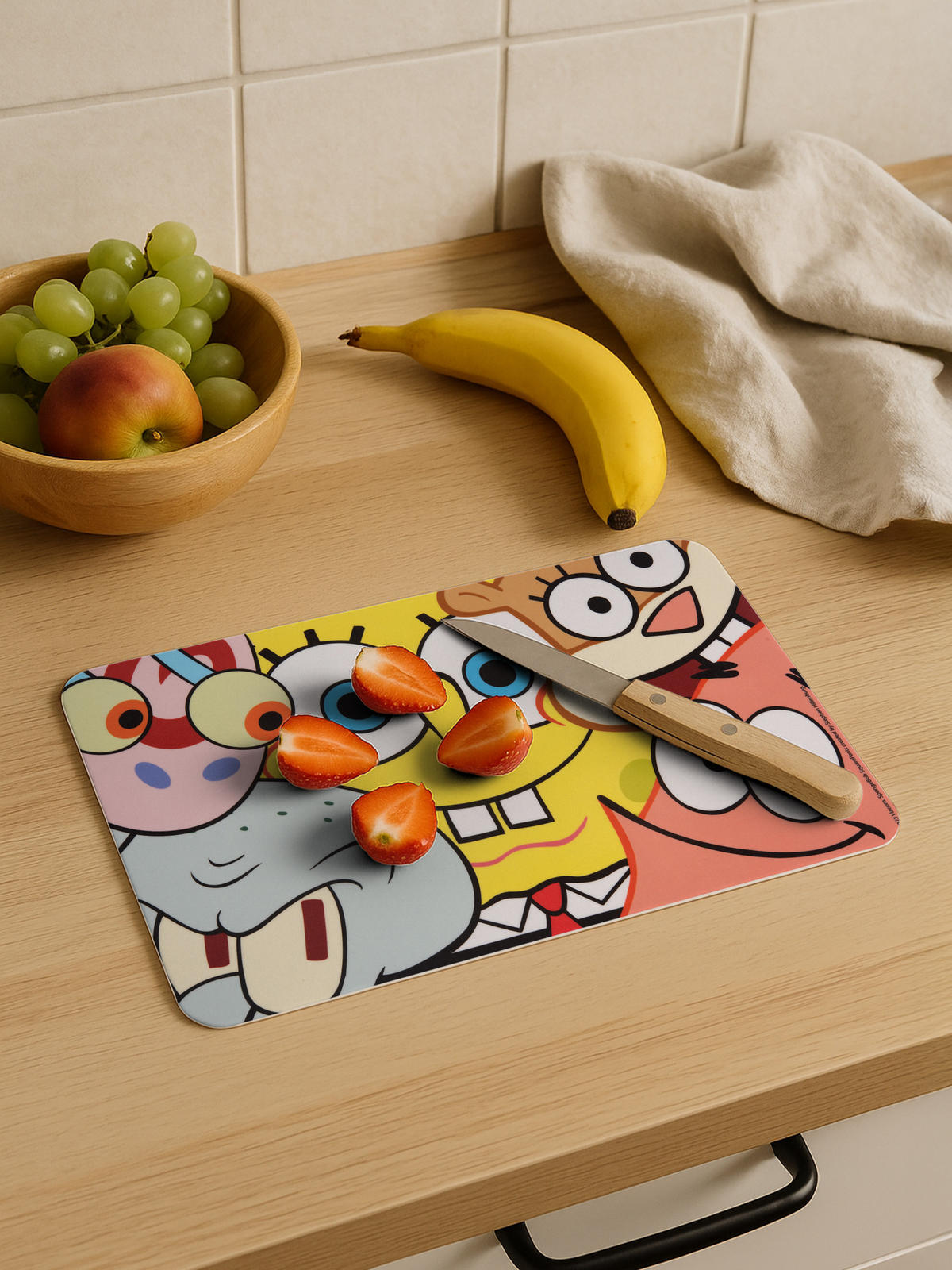 BRETTCHEN Spongebob Schwammkopf Friends allover Mehrfarbig 14,5 x 23,5 cm - Multicolor, Kunststoff (14.5/23.5cm)