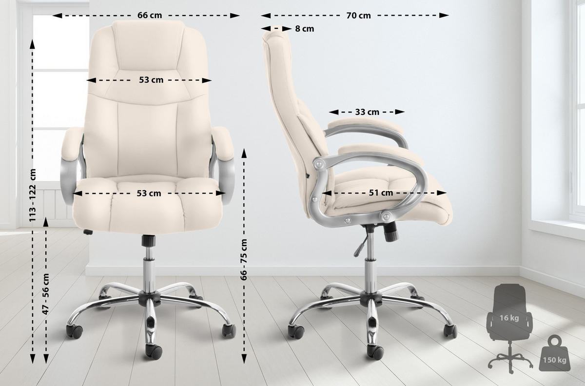 CHEFSESSEL Lederlook Creme - Chromfarben/Creme, Textil/Metall (66/113/70cm) - CLP