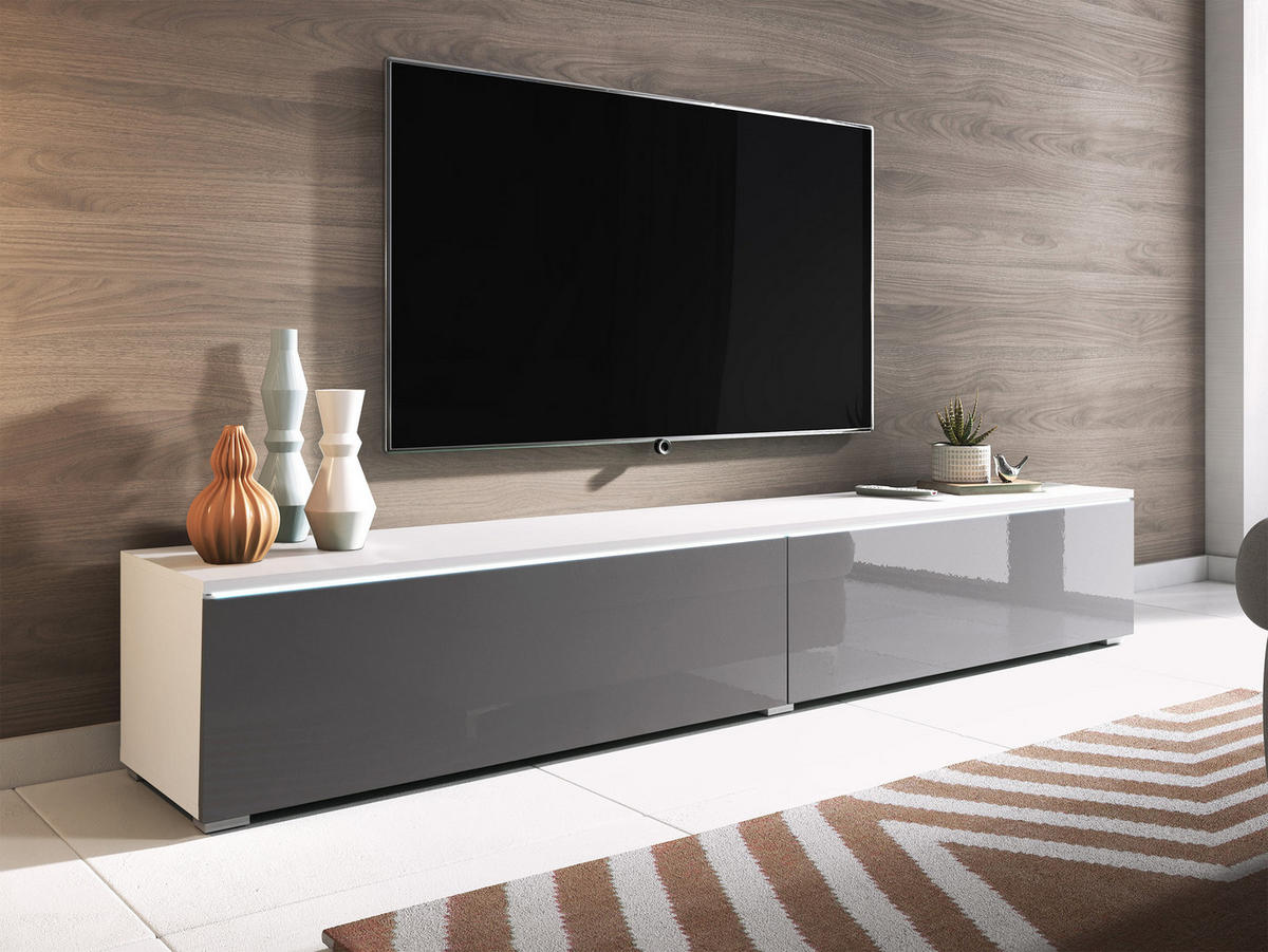 TV-LOWBOARD D180 mit weißer LED Beleuchtung - Silberfarben/Weiß, Holzwerkstoff/Kunststoff (180/30/33cm) - MIRJAN24