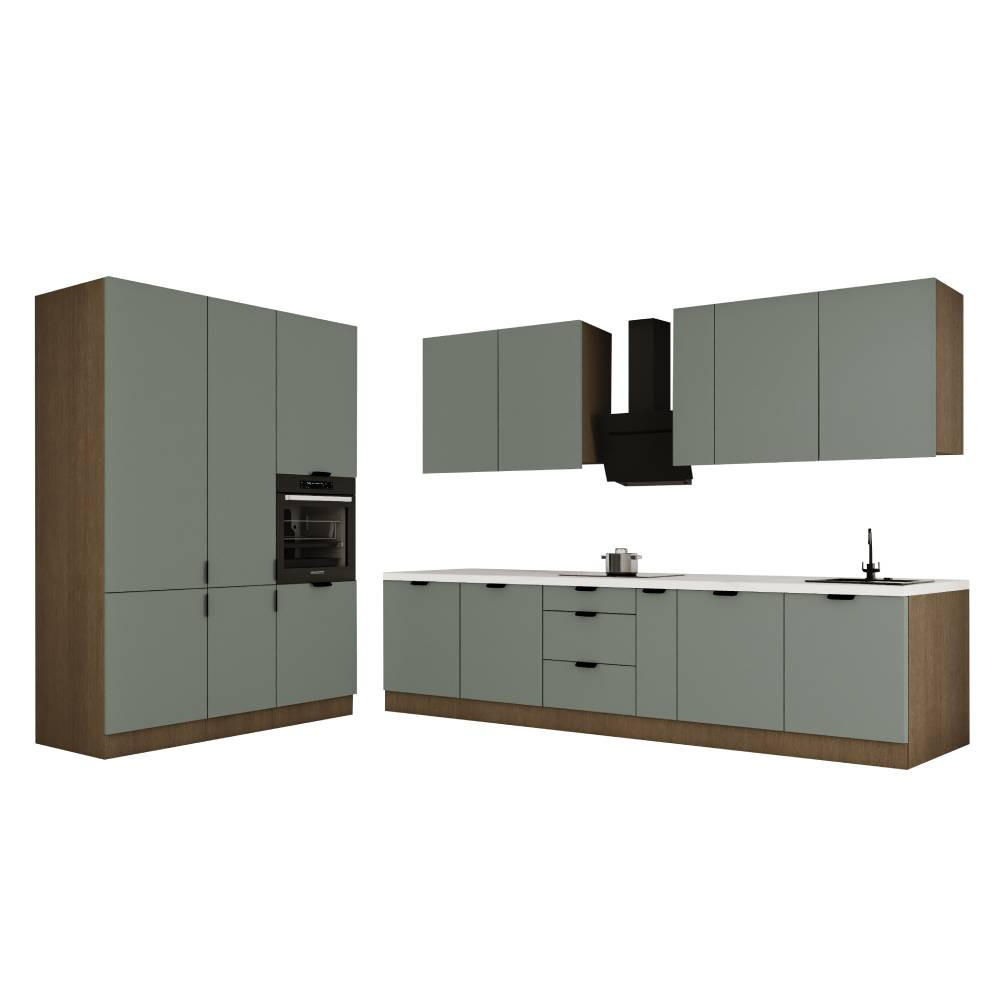 KÜCHENZEILE 320 x 160 cm - Sorento KS13-M320 - in Grün / Dunkle Eiche - Eichefarben/Schwarz, Holz/Metall (480/247/58cm)