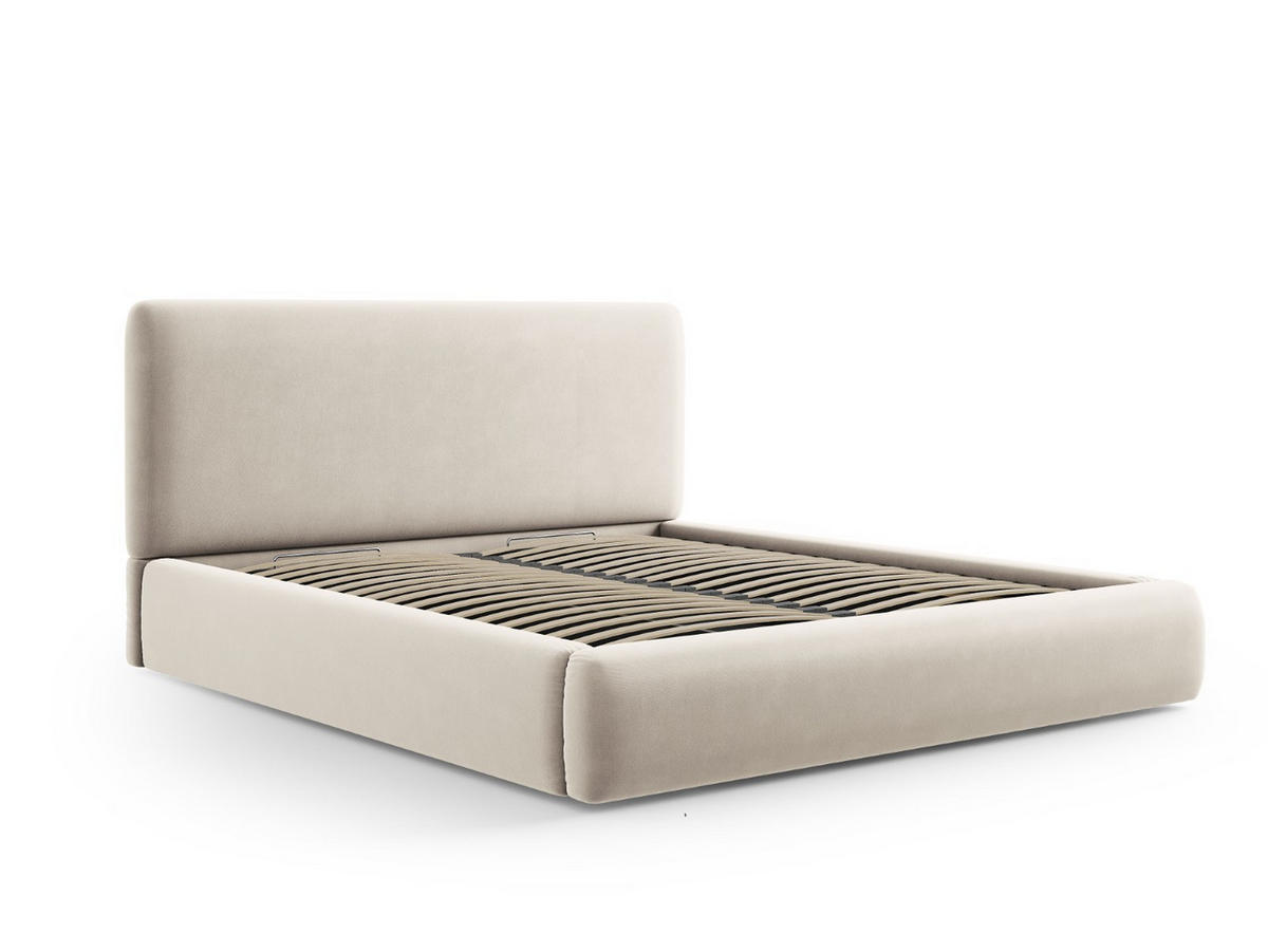 BETT mit Bettkasten und Kopfteil Colonel aus Samt leichtes beige 200x200cm - Creme, Textil (200/200cm) - Cosmopolitan Design