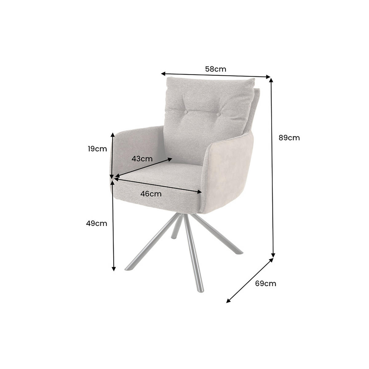 STUHL BIG GEORGE Microfaser Taupe 90 cm - Taupe/Schwarz, Textil/Metall (58/90/68cm) - riess-ambiente